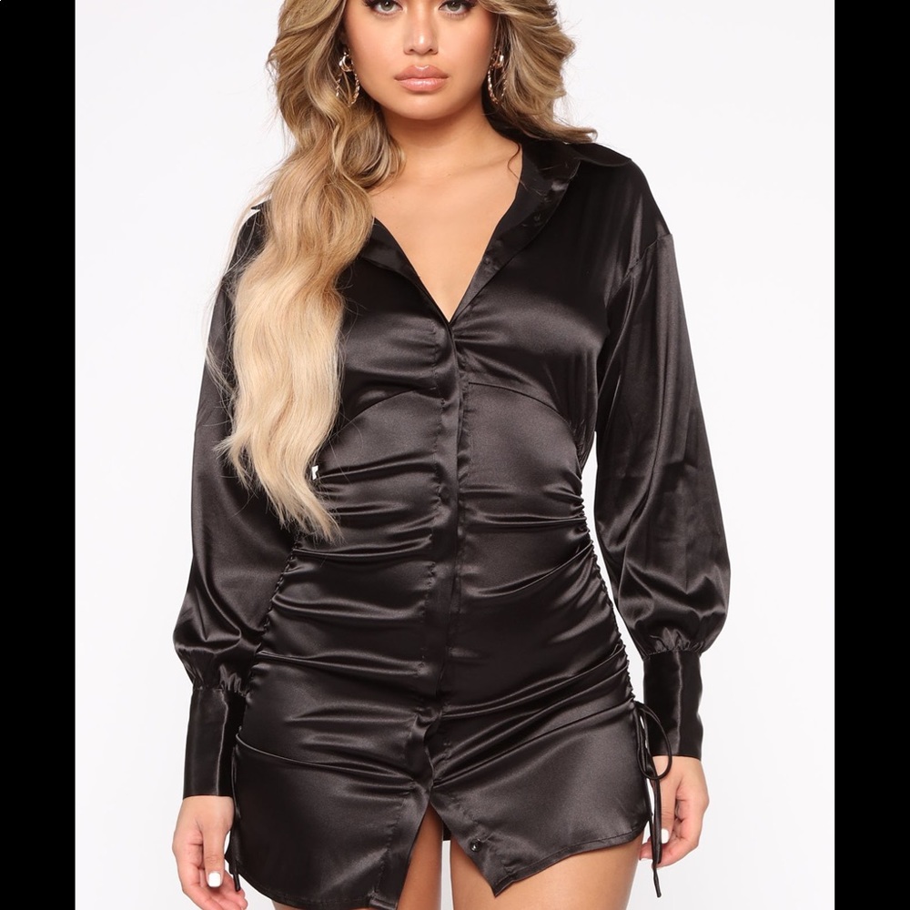 Fashion Nova Satin Ruched Dress